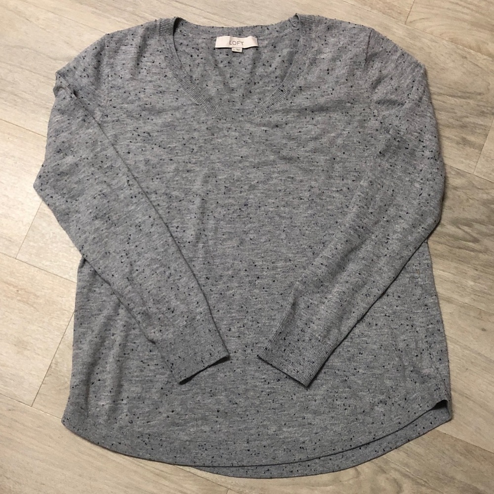 LOFT Heathered Gray V-Neck Sweater